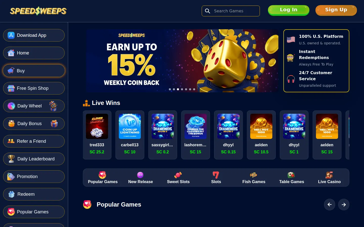 Screenshot of the SpeedSweeps website